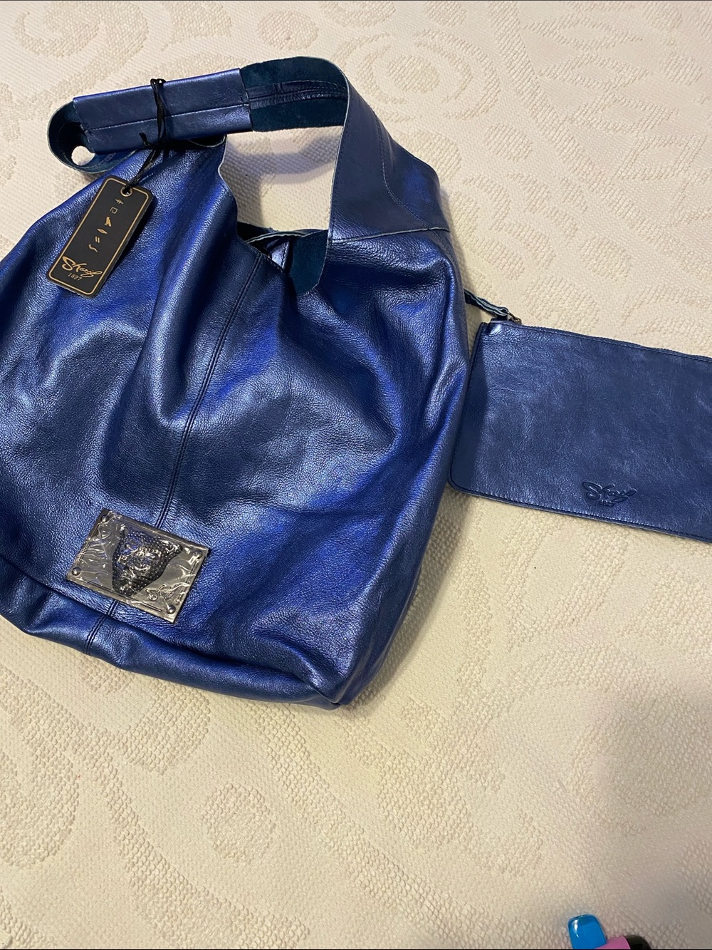 Sharif Metallic Blue Shoulder Bag - Picture 9 of 10